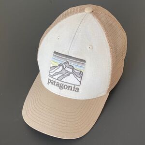 Patagonia Beige and White Trucker Hat Snow Mountain Logo Patch Gorpcore Casual